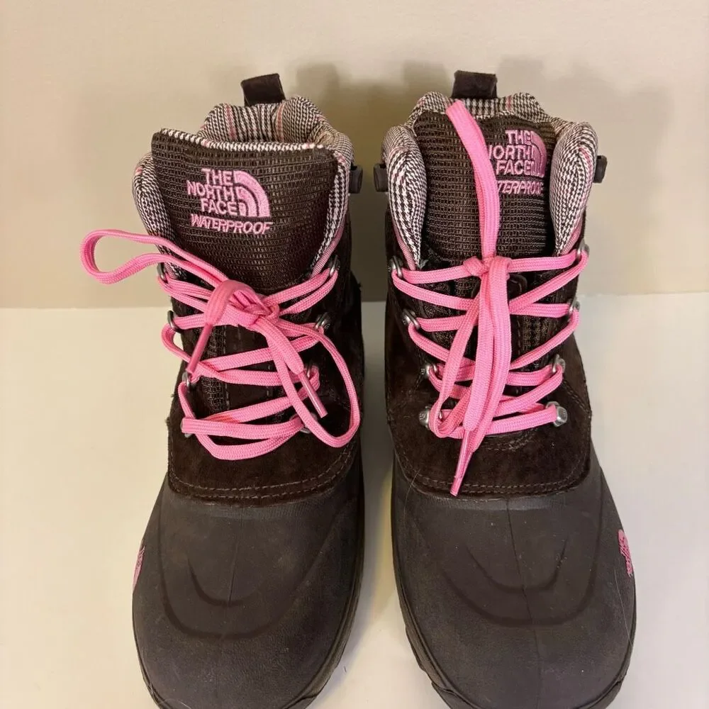 The‎ North Face Brown Suede Insulated Winter Boots with Pink Laces US 6